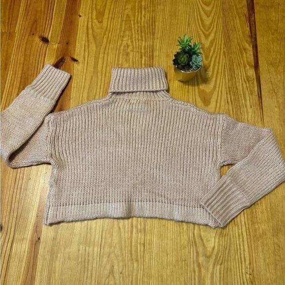 NWT Mable Anthropologie Blush Pink Turtleneck Cropped Sweater Chunky Knit SM - Picture 7 of 8